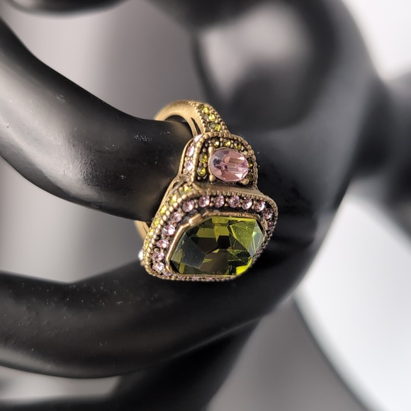 Heidi Daus| Bronze Toned Multicolored Green and Pink Crystal Ring - Picture 3 of 12